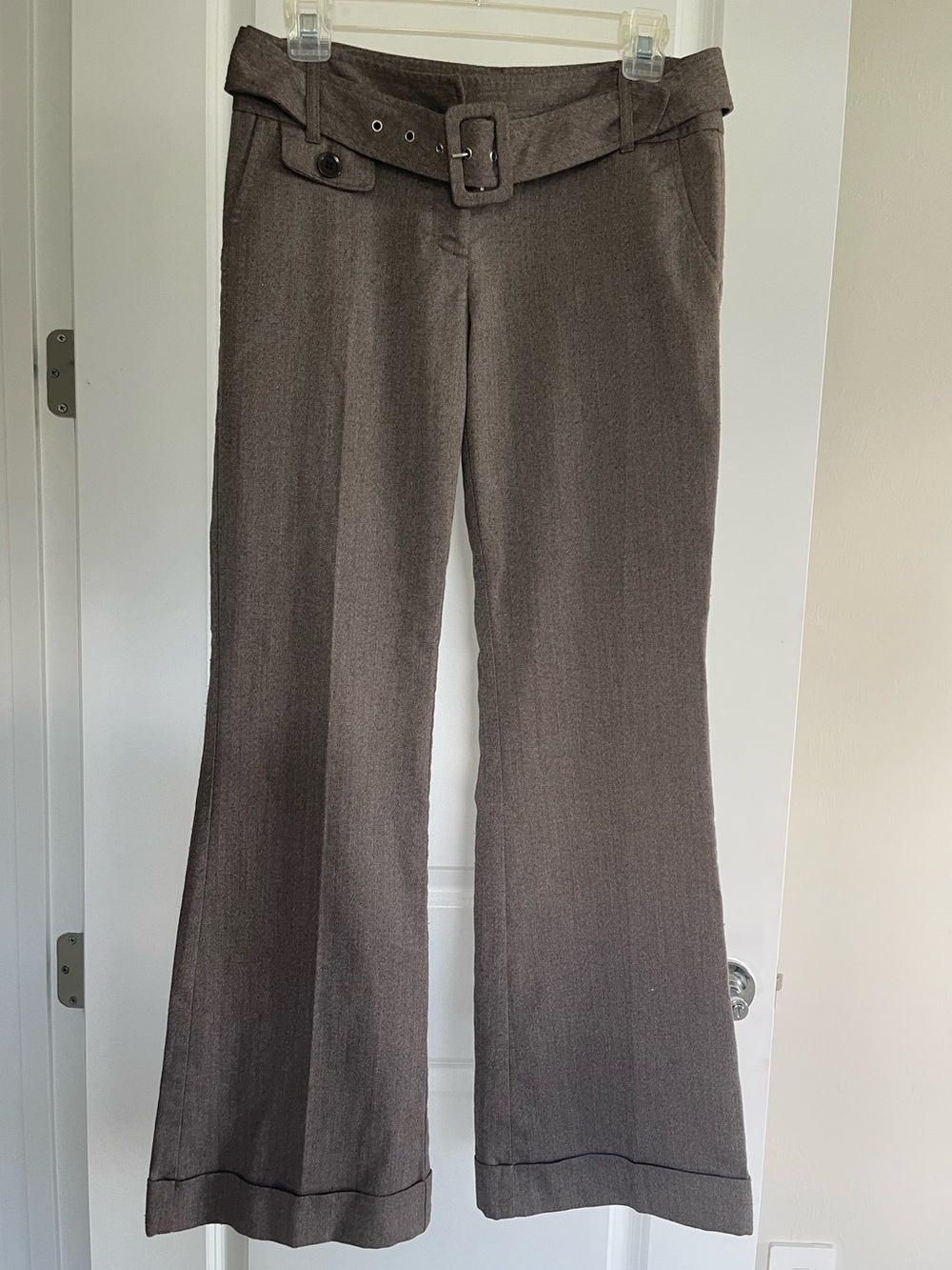 Low- Rise Brown Belted Boot-Cut Pants